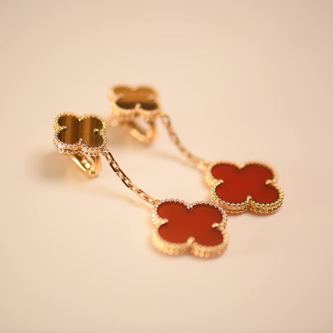 Van Cleef & Arpels Magic Alhambra Carnelian and Tiger Eye 2 Motifs Earrings