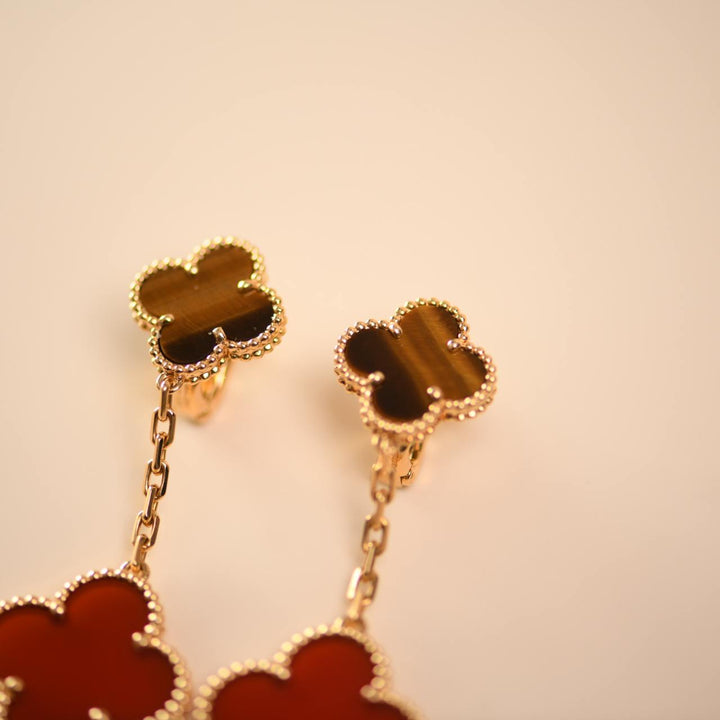 Van Cleef & Arpels Magic Alhambra Carnelian and Tiger Eye 2 Motifs Earrings