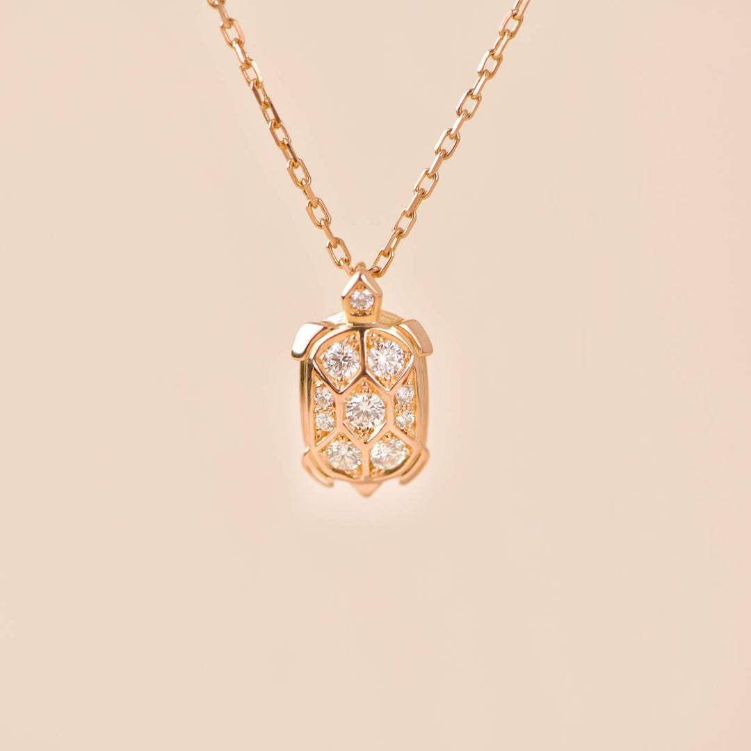 Cartier 18k Diamond Turtle Pendant 18K Rose Gold Necklace