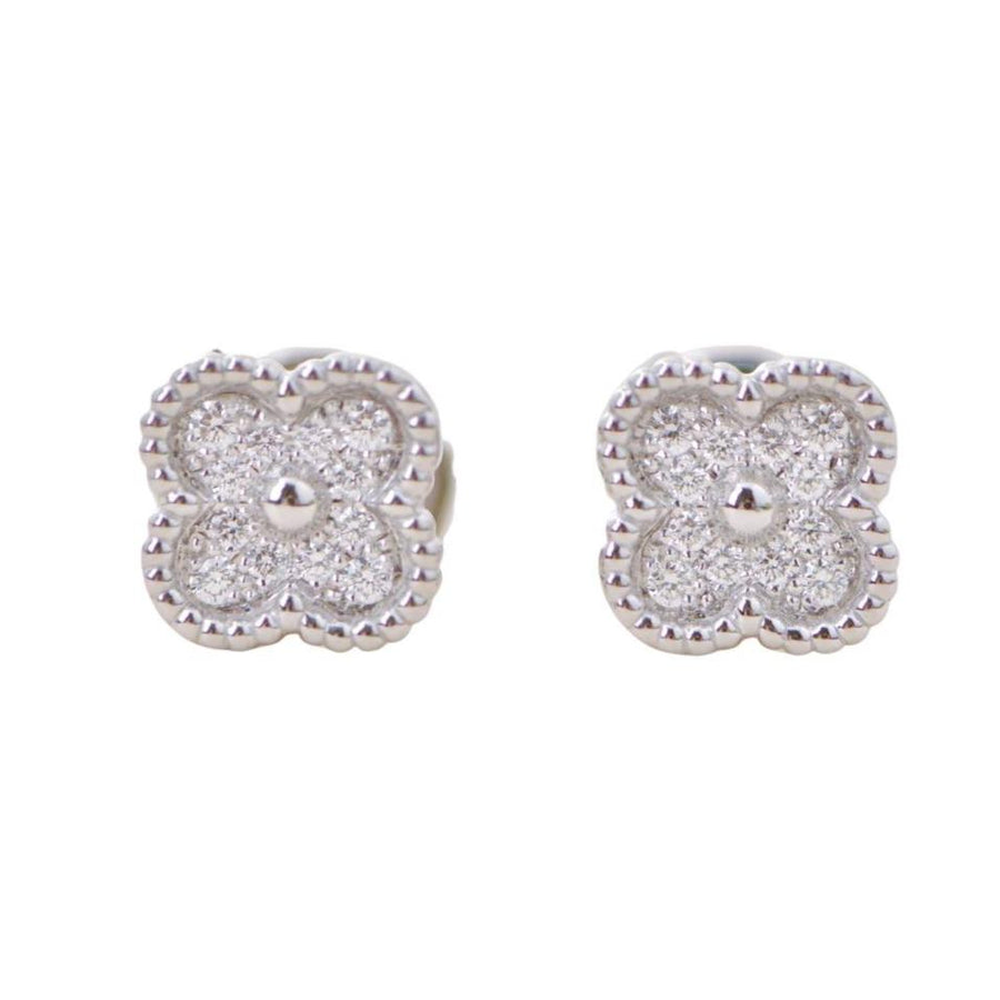 Preloved Van Cleef & Arpels Sweet Alhambra Diamond 18K White Gold Earrings