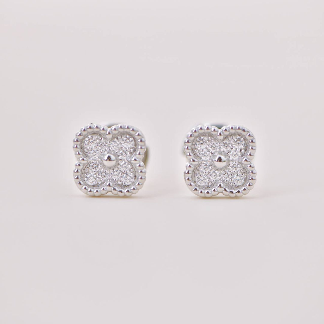 Preloved Van Cleef Sweet Alhambra Diamond 18K White Gold Earrings