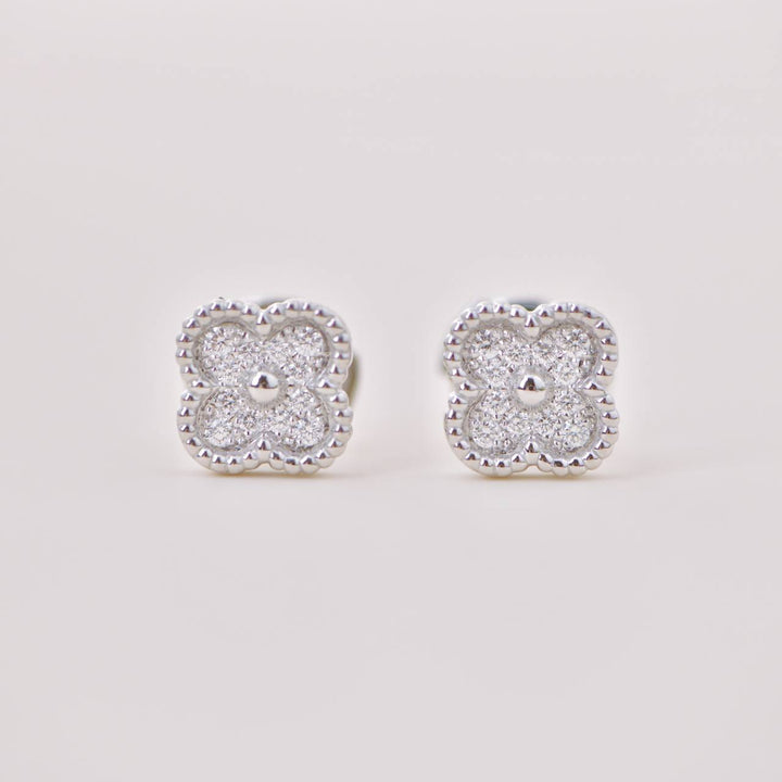 Preloved Van Cleef Sweet Alhambra Diamond 18K White Gold Earrings