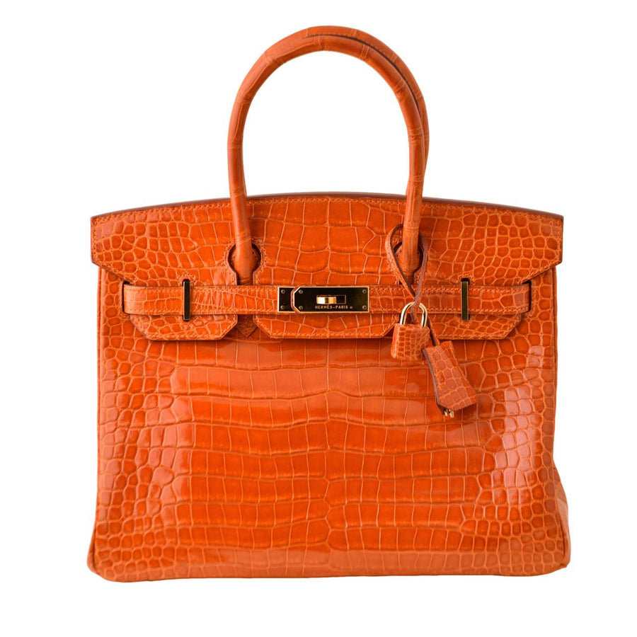 Preloved Hermès Birkin 30 Orange Crocodile Gold Hardware Handbag