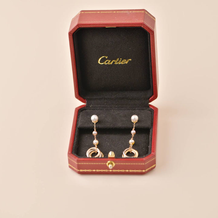 Preowned Cartier Trinity Pearl Drop 18K Rose Gold Earrings