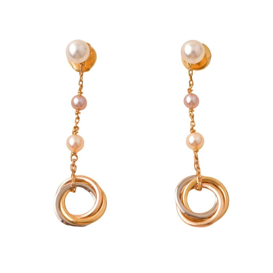 Preloved Cartier Trinity Pearl Drop 18K Rose Gold Earrings