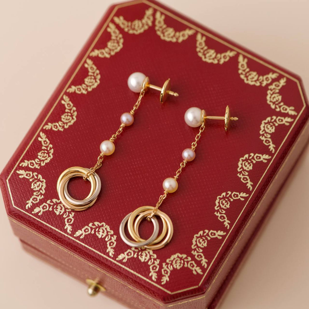 Second Hand Cartier Trinity Pearl Drop 18K Rose Gold Earrings