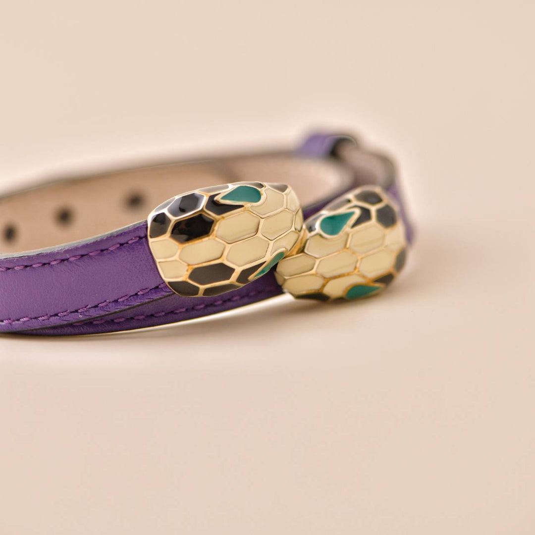 Second Hand Bvlgari Serpenti Forever Enamel Purple Leather Bracelet Size M