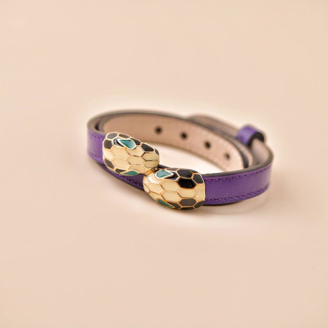 Second Hand Bvlgari Serpenti Forever Enamel Purple Leather Bracelet 