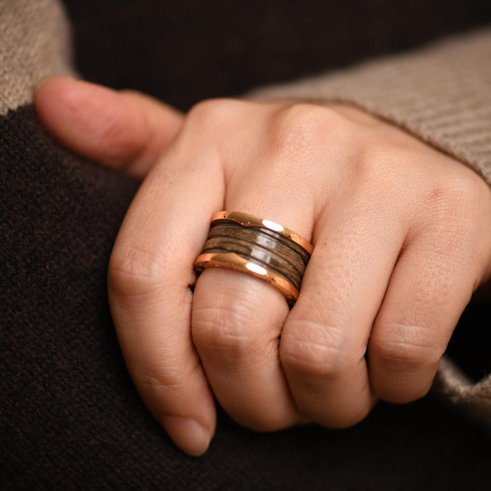 Used Bvlgari B.Zero1 Limited Edition Wood 18k Rose Gold Ring Size 57