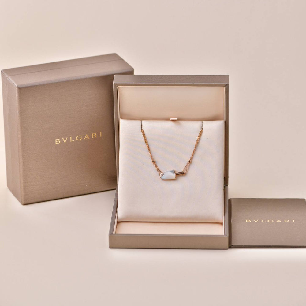 Preowned Bvlgari Gelati Mother of Pearl Diamond 18k Rose Gold Pendant Necklace