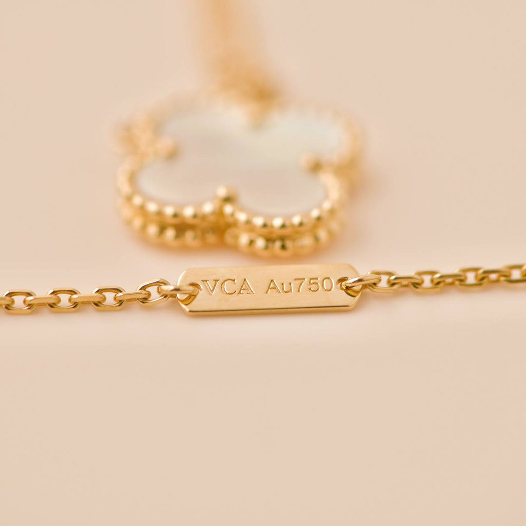 Preowned VCA Vintage Alhambra Mother of Pearl 18K Yellow Gold Pendant Necklace