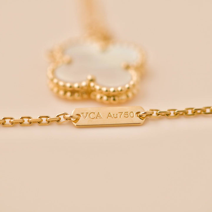 Preowned VCA Vintage Alhambra Mother of Pearl 18K Yellow Gold Pendant Necklace