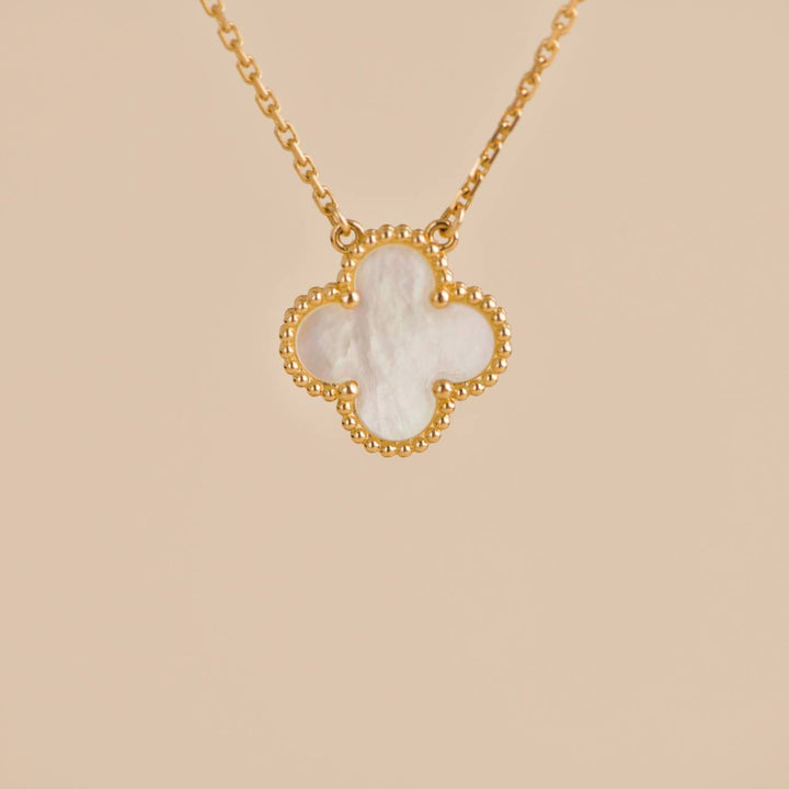 Preloved Van Cleef Vintage Alhambra Mother of Pearl 18K Yellow Gold Pendant Necklace