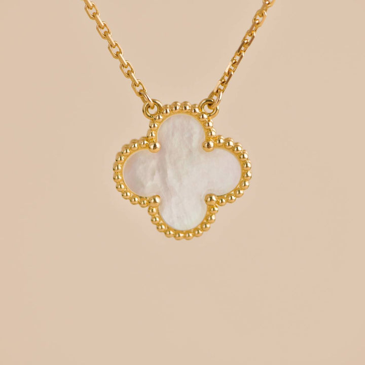 Preowned Van Cleef Vintage Alhambra Mother of Pearl 18K Yellow Gold Pendant Necklace