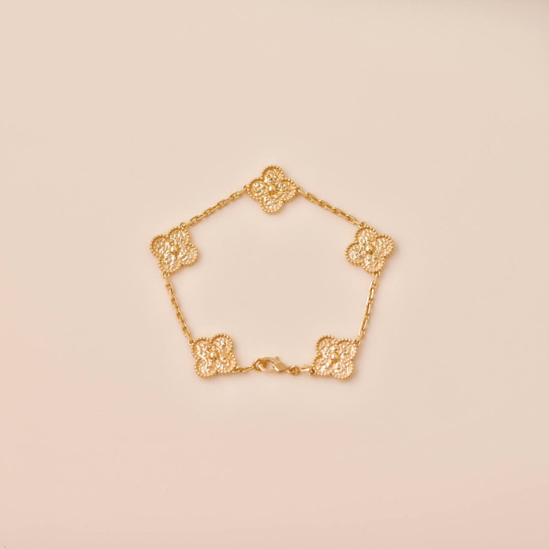 Second Hand Van Cleef Vintage Alhambra 5 Motifs Yellow Gold Bracelet