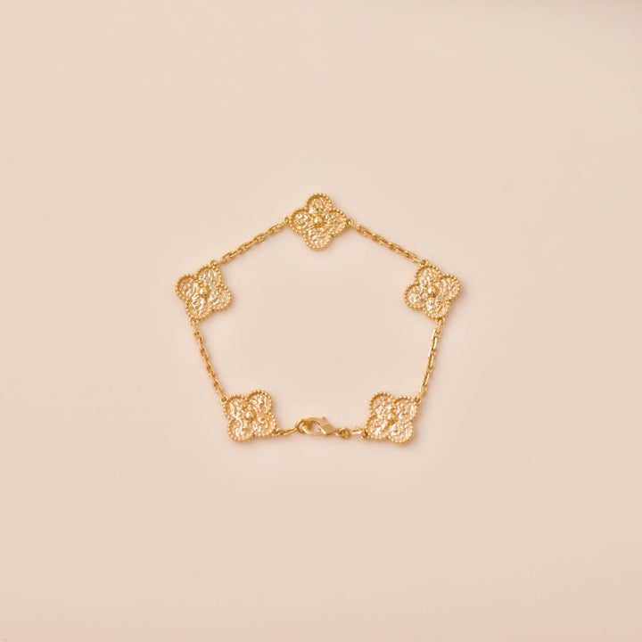 Second Hand Van Cleef Vintage Alhambra 5 Motifs Yellow Gold Bracelet