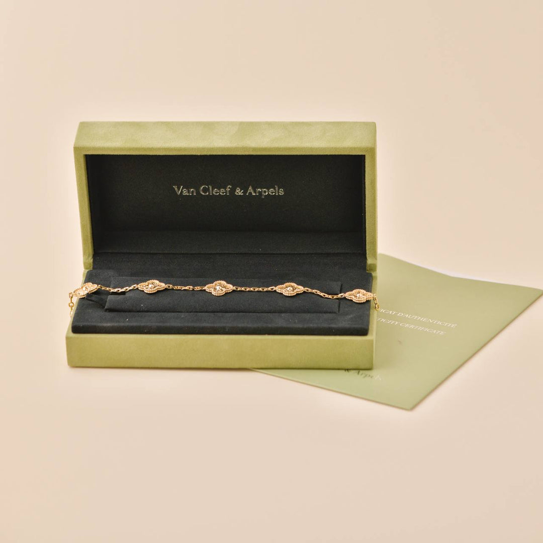 Preloved Van Cleef & Arpels Vintage Alhambra 5 Motifs Yellow Gold Bracelet