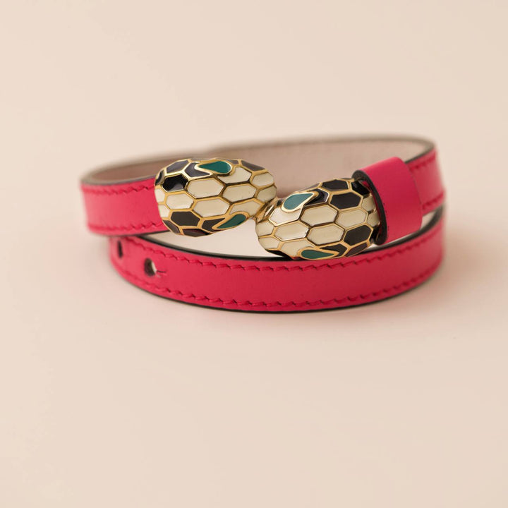 Bvlgari Serpenti Forever Enamel Bright Pink Leather Bracelet Size
