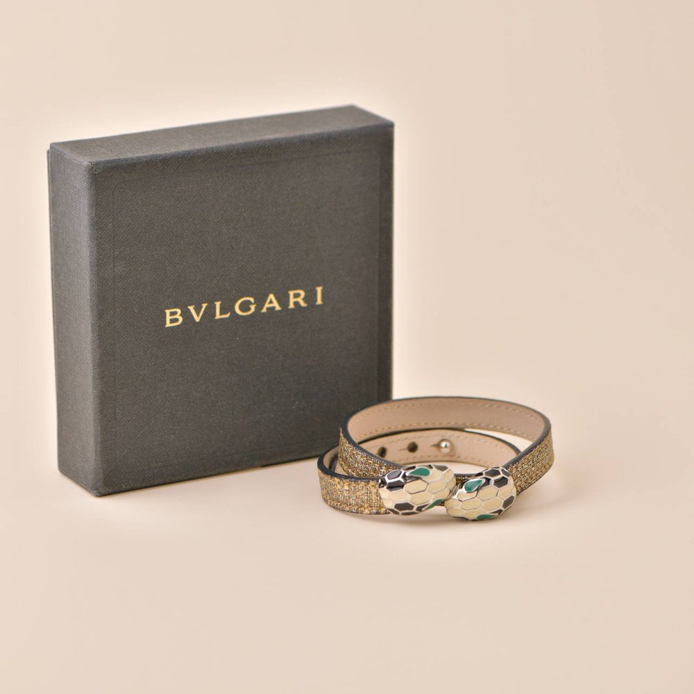 Preowned Bvlgari Serpenti Forever Enamel Leather Bracelet Size M