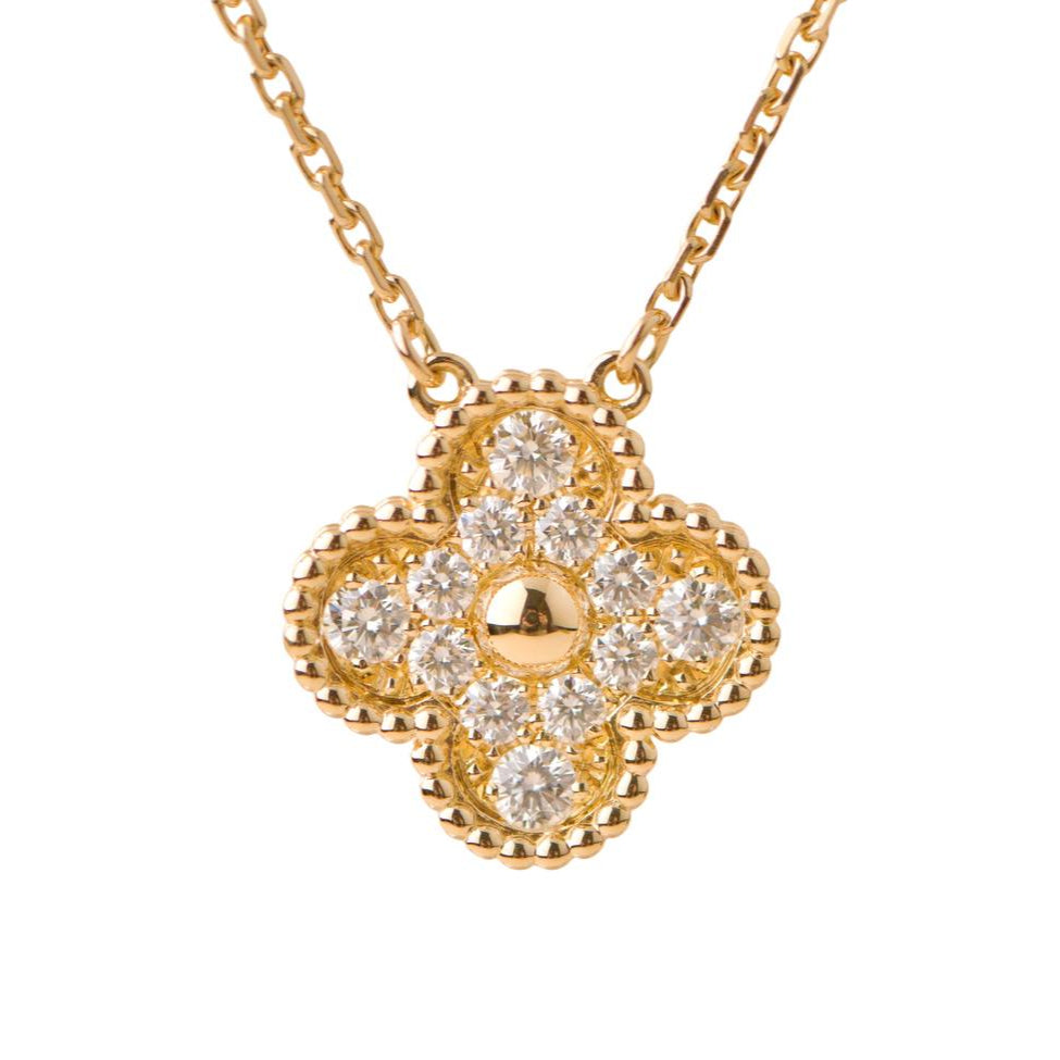 Preloved Van Cleef & Arpels Vintage Alhambra Yellow Gold Diamond Paved Pendant