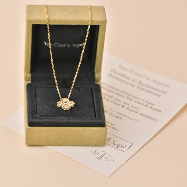 Preowned Van Cleef & Arpels Vintage Alhambra Yellow Gold Diamond Paved Pendant