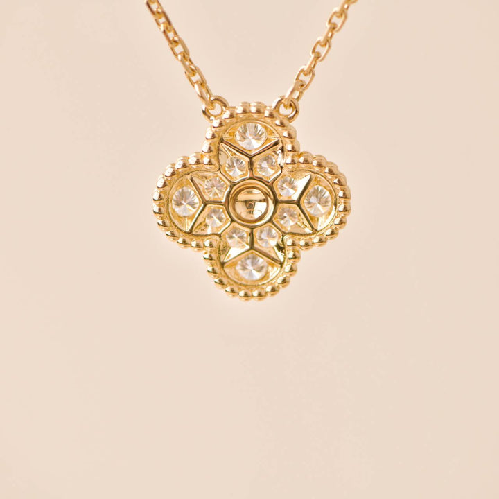 Preowned Van Cleef Vintage Alhambra Yellow Gold Diamond Paved Pendant