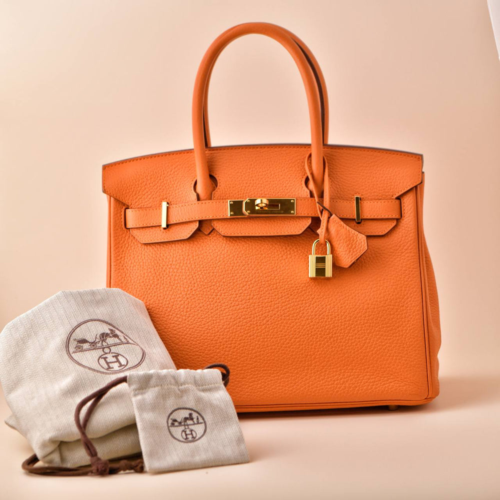 Second Hand Hermès Birkin 30 Orange Togo Leather Handbag