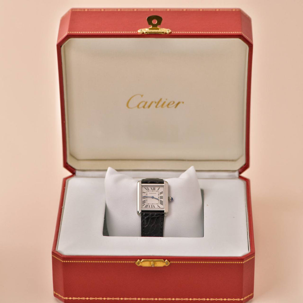 Preowned Cartier Tank Solo W5200005 Stainless Steel Leather Wristwatch