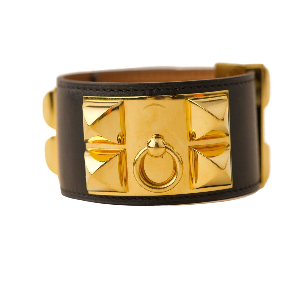 Preloved Hermès Collier De Chien Leather Golden Metal Bracelet