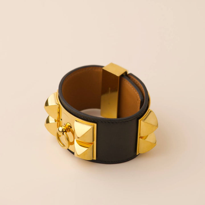 Preowned Hermès Collier De Chien Leather Golden Metal Bracelet