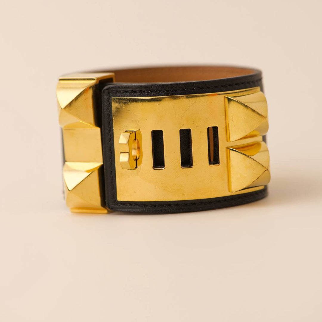 Second Hand Hermès Collier De Chien Leather Golden Metal Bracelet