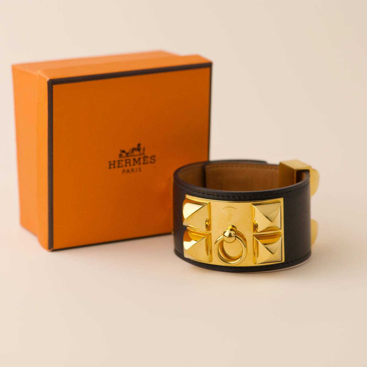 Hermès Collier De Chien Leather Golden Metal Bracelet T2