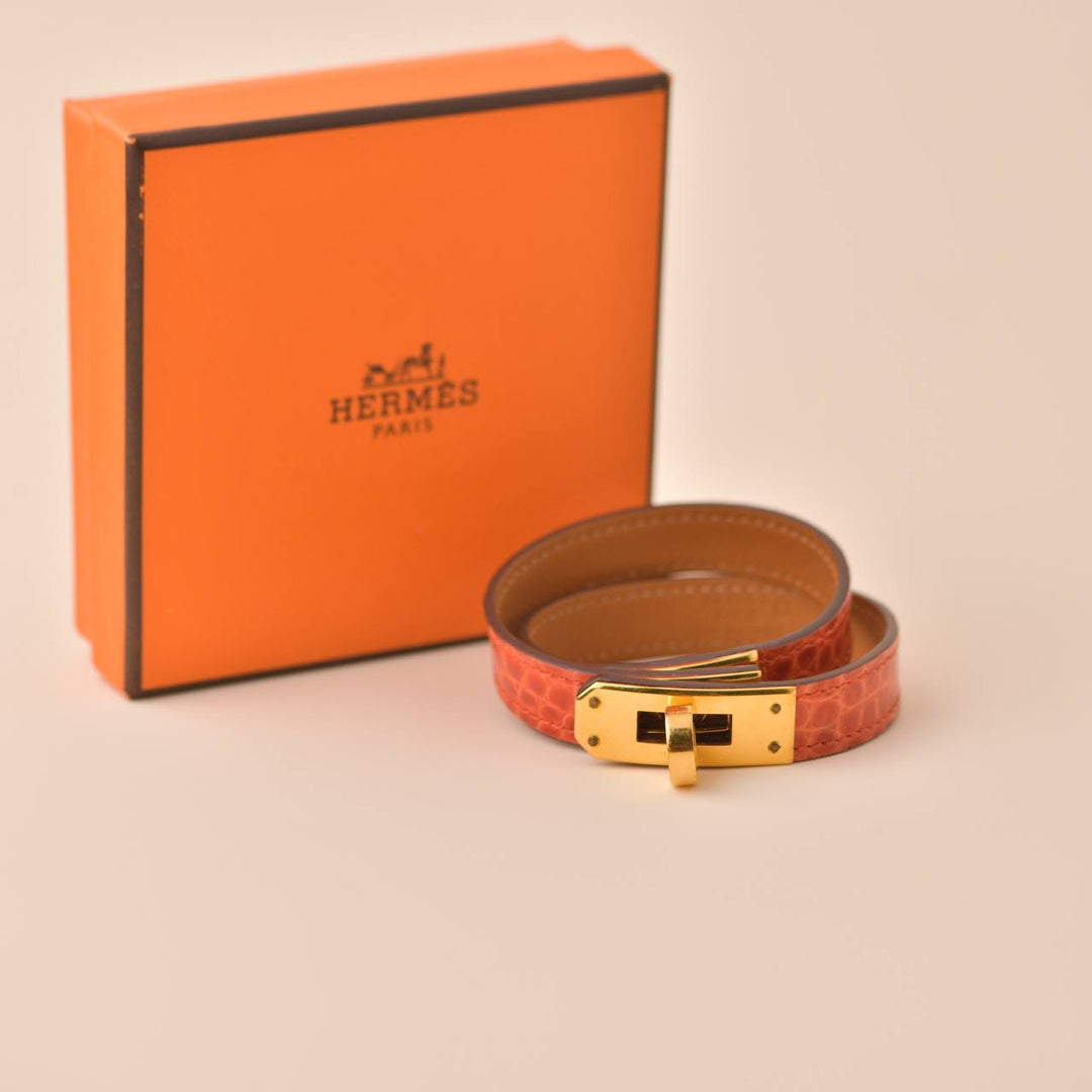 Preowned Hermès Mini Kelly Double Tour Crocodile Leather Bracelet