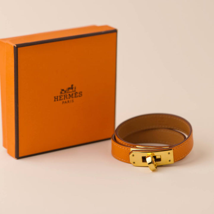 Hermès Kelly Double Tour Orange Leather Gold Hardware Bracelet T2