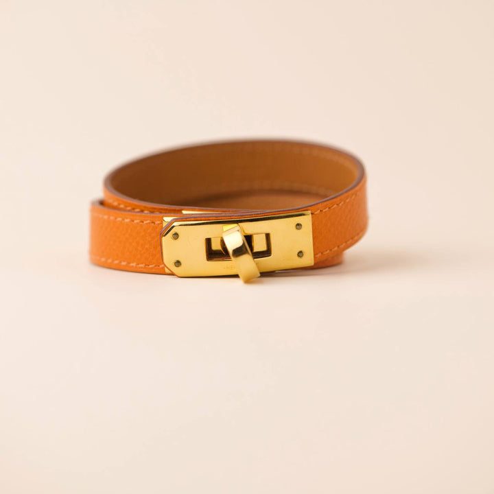 Hermès Kelly Double Tour Orange Leather Gold Hardware Bracelet T2