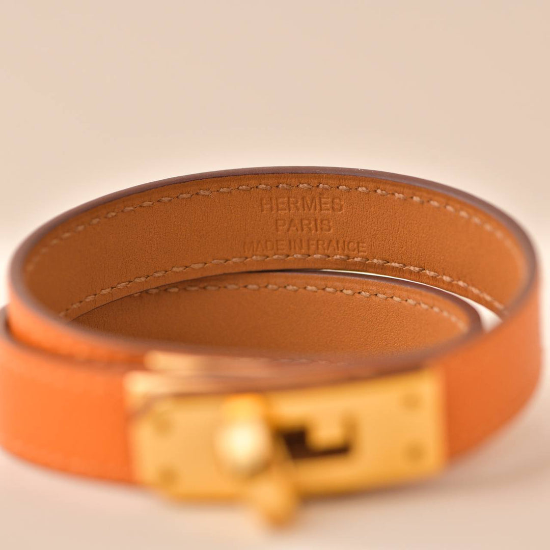 Hermès Kelly Double Tour Orange Leather Gold Hardware Bracelet T2