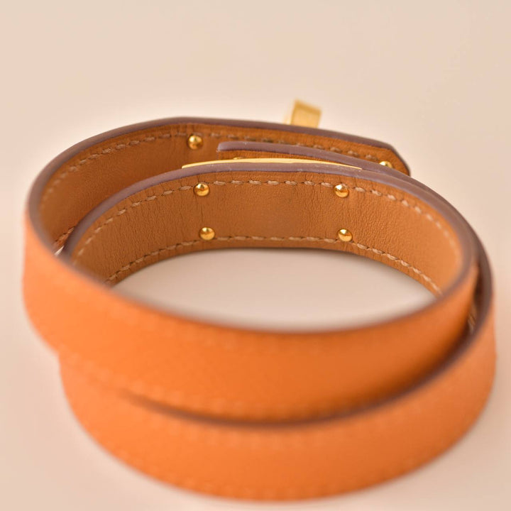 Hermès Kelly Double Tour Orange Leather Gold Hardware Bracelet T2