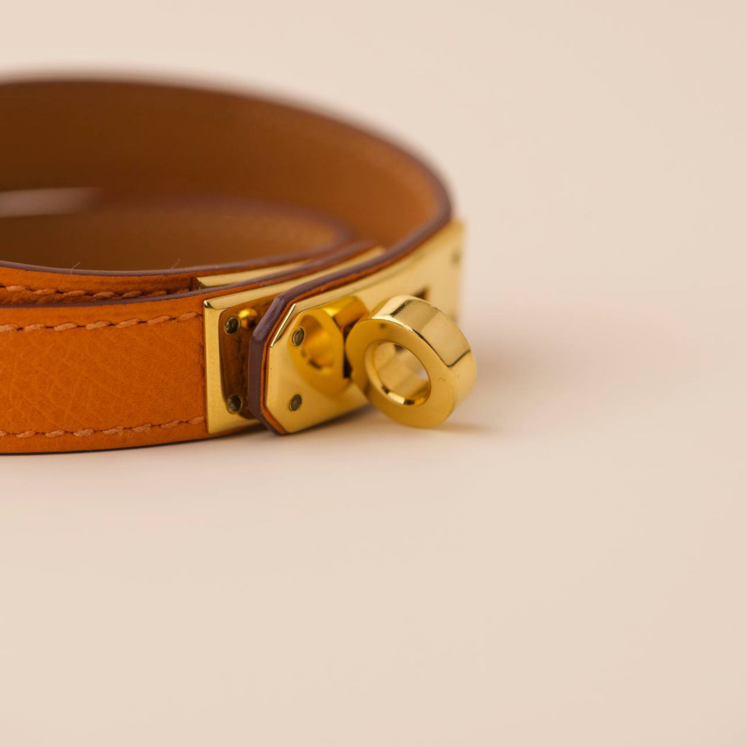 Hermès Kelly Double Tour Orange Leather Gold Hardware Bracelet T2