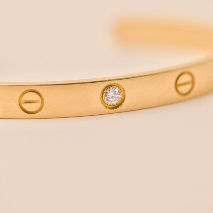 Preowned Cartier Love Diamond 18K Yellow Gold Cuff Bangle 