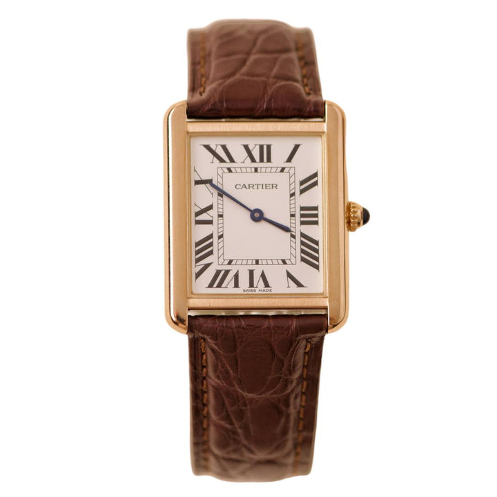 Preloved Cartier Tank Solo W5200025 18K Rose Gold Brown Leather Wristwatch