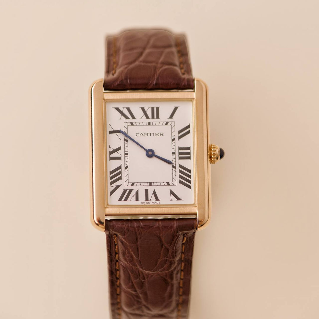 Preloved Cartier Tank Solo W5200025 18K Rose Gold Brown Leather Watch