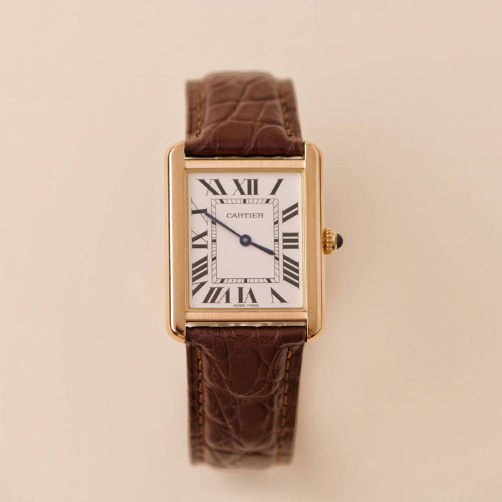 Second Hand Cartier Tank Solo W5200025 18K Rose Gold Brown Leather Watch