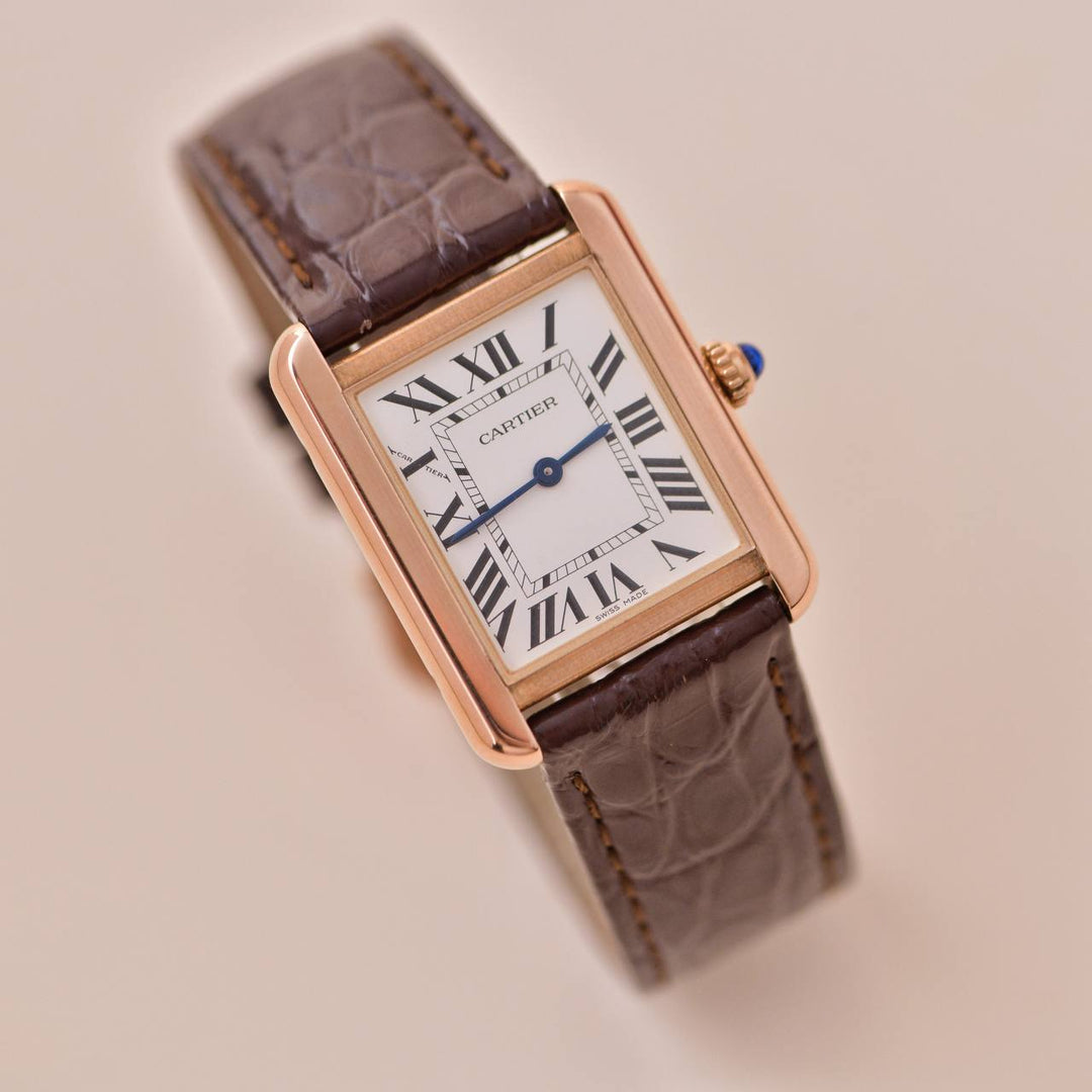 Cartier Tank Solo 18k Rose Gold Brown Leather Wristwatch W5200024