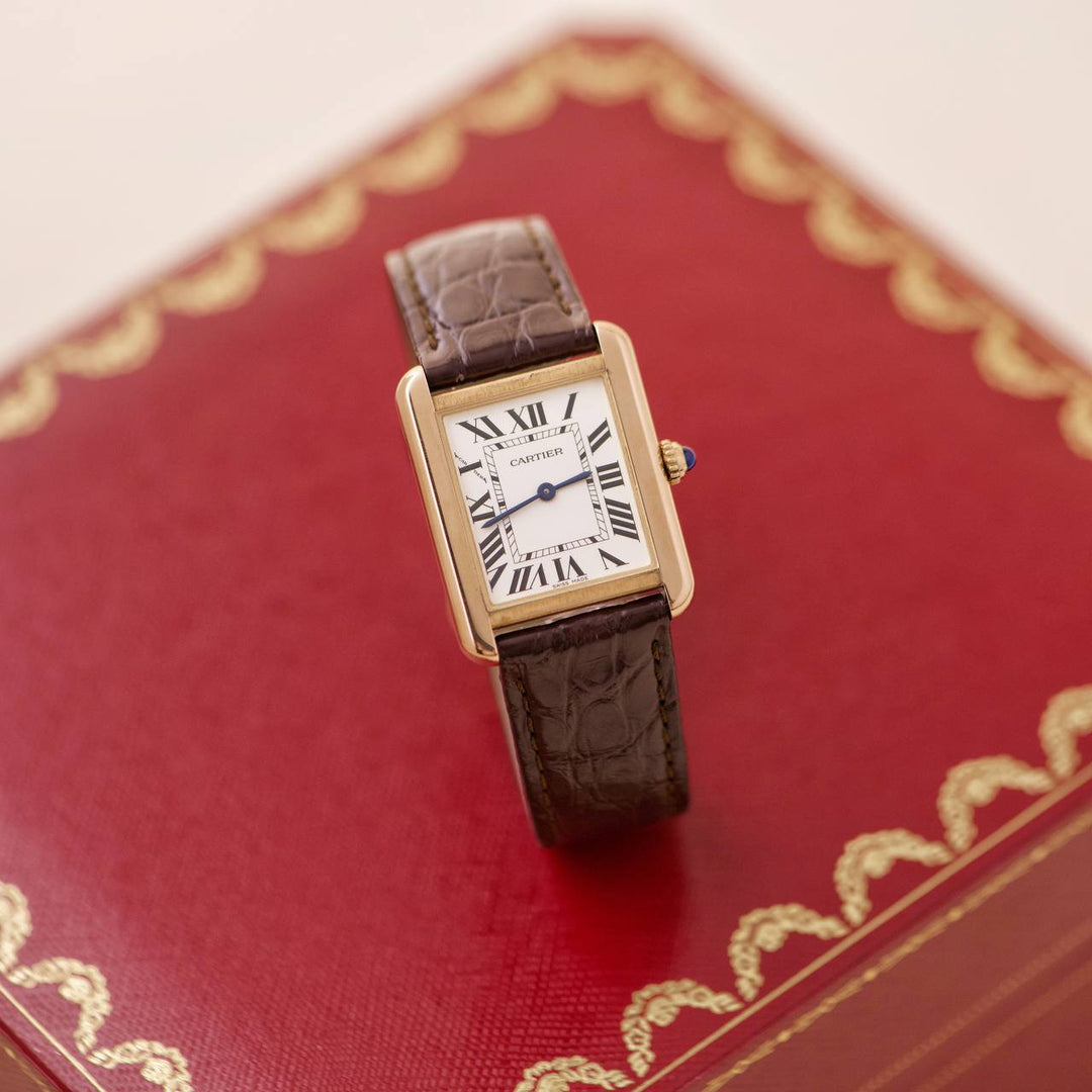 Cartier Tank Solo 18k Rose Gold Brown Leather Wristwatch W5200024