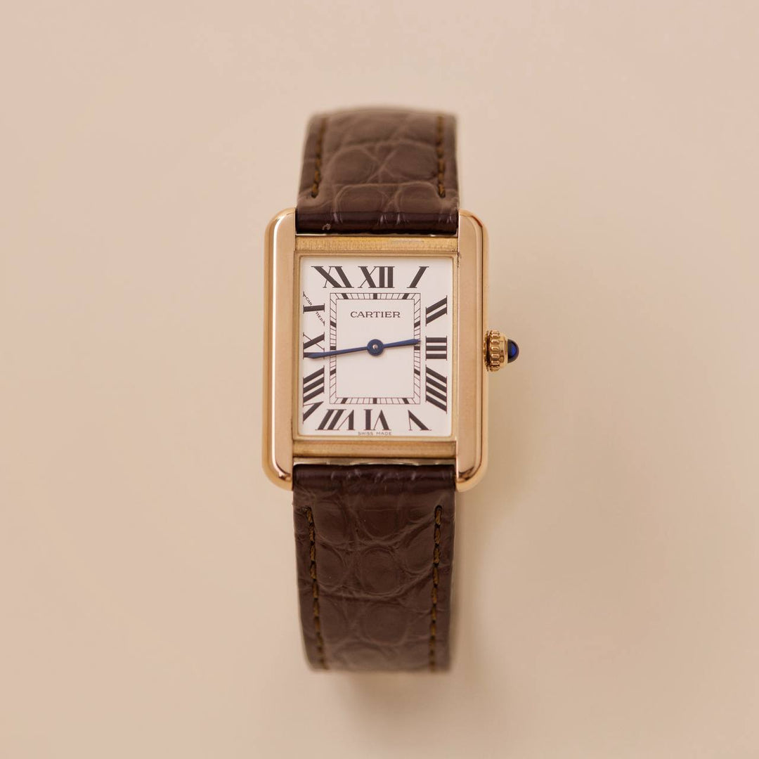 Cartier Tank Solo 18k Rose Gold Brown Leather Wristwatch W5200024