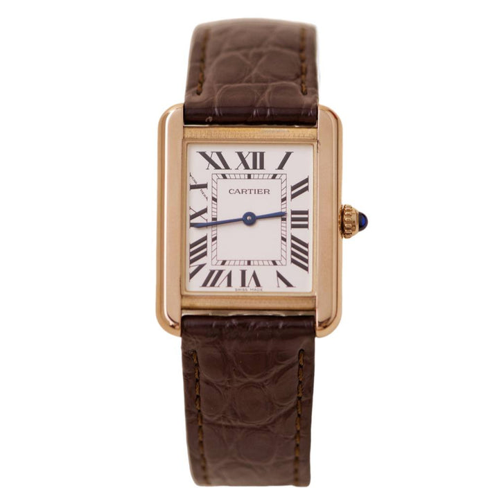 Cartier Tank Solo 18k Rose Gold Brown Leather Wristwatch W5200024