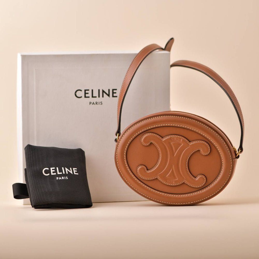 Preowned Celine Cuir Triomphe Tan Leather Oval Crossbody Bag