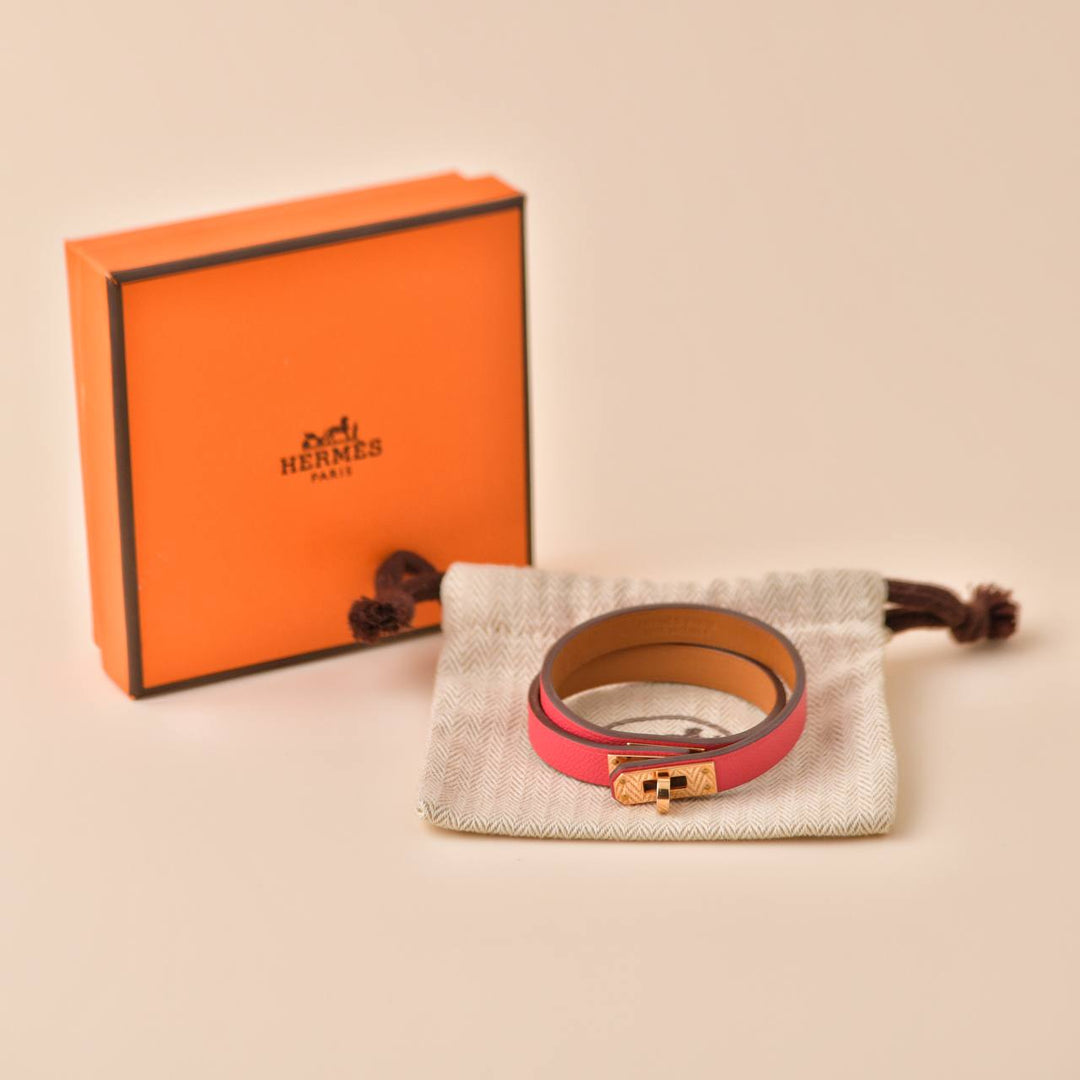 Hermès Mini Kelly Double Tour Rose Extrême Leather Bracelet T2