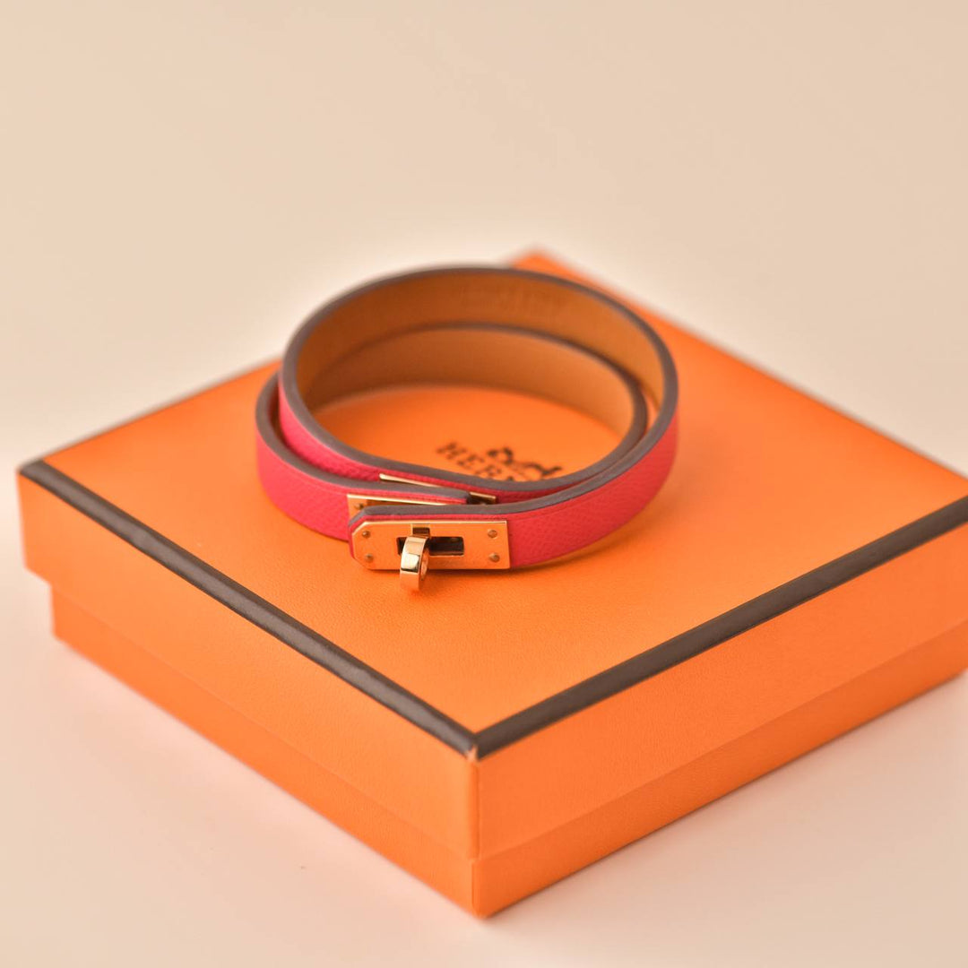 Hermès Mini Kelly Double Tour Rose Extrême Leather Bracelet T2