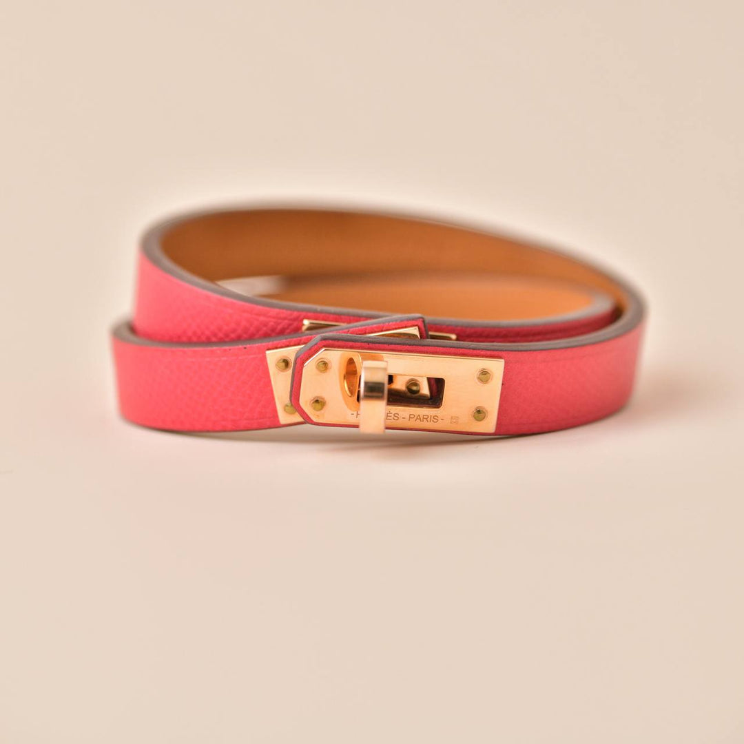 Hermès Mini Kelly Double Tour Rose Extrême Leather Bracelet T2